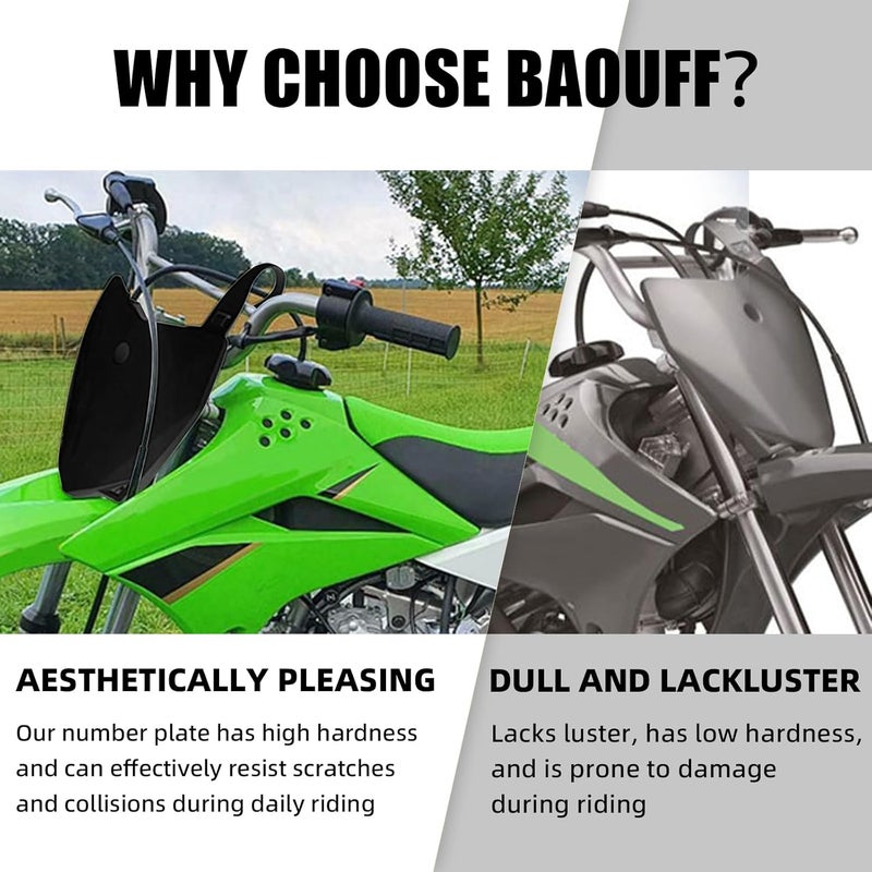 BAOUFF Front Number Plate for KLX110,Dirt Bike Plate Replacement for KLX 110 2010-2025/KLX 110L 2010-2024 Black - Image 5